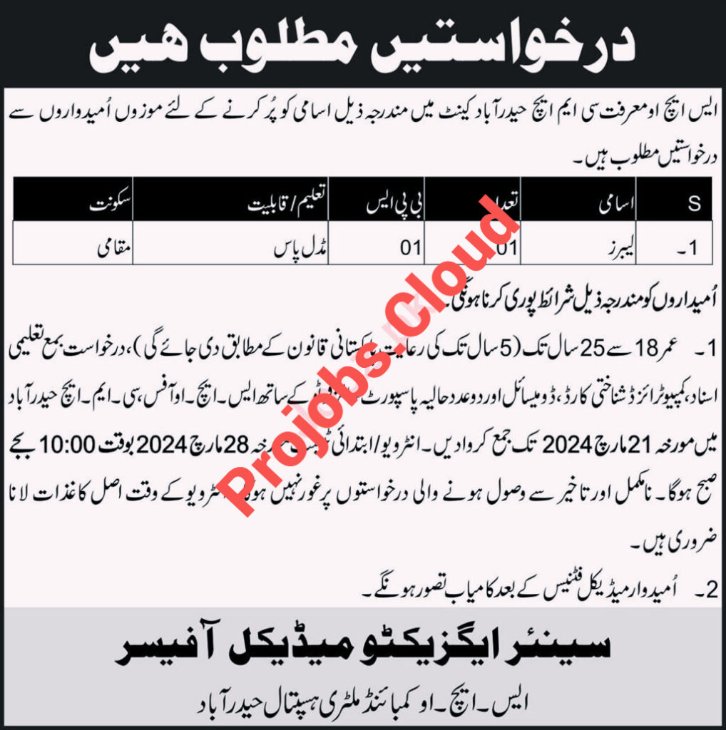 Latest Jobs In Combined Military Hospital CMH Jobs Hyderabad 2024 